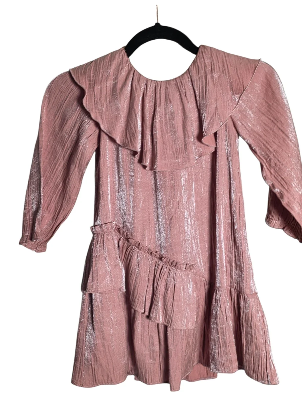 ZARA Girls Metallic Shimmer Ruffle Party Dress Dusty Pink Size 6